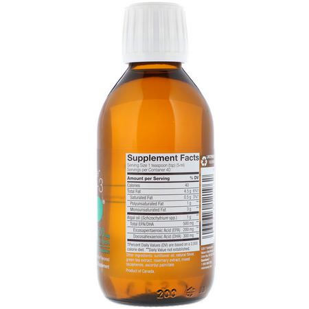 Ascenta, NutraVege, Omega-3 Plant, Zesty Lemon Flavored, 500 mg, 6.8 fl oz (200 ml):الطحالب أوميغا 3, Omegas EPA DHA