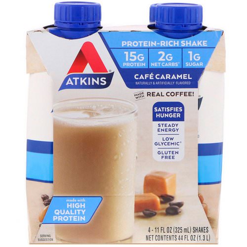 Atkins, Cafe Caramel Shake, 4 Shakes, 11 fl oz (325 ml) Each فوائد