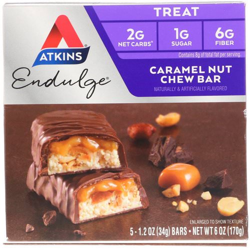 Atkins, Endulge, Caramel Nut Chew Bar, 5 Bars, 1.2 oz (34 g) Each فوائد