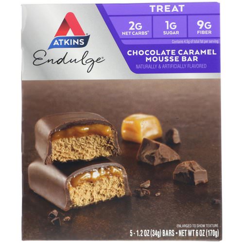 Atkins, Endulge, Chocolate Caramel Mousse Bar, 5 Bars, 1.2 oz (34 g) Per Bar فوائد