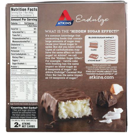 Atkins, Endulge, Chocolate Coconut Bar, 5 Bars, 1.41 oz (40 g) Each:أشرطة التغذية