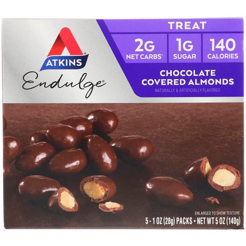 Atkins, Endulge, Chocolate Covered Almonds, 5 Packs, 1 oz (28 g) Each فوائد