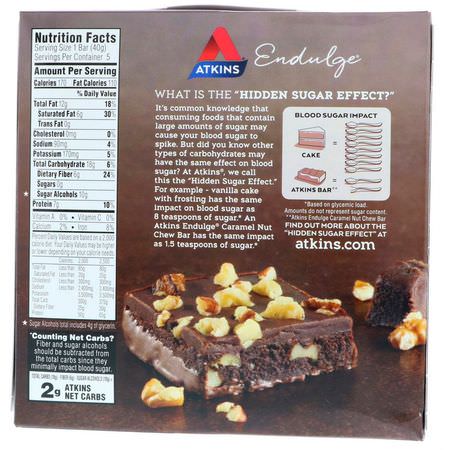 Atkins, Endulge, Nutty Fudge Brownie Bar, 5 Bars, 1.41 oz (40 g) Each:قضبان ال,جبات الخفيفة ,الحانات الغذائية