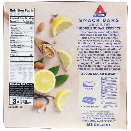 Atkins, Lemon Bar, 5 Bars, 1.41 oz (40 g) Each:البارات الغذائية, البارات الخفيفة