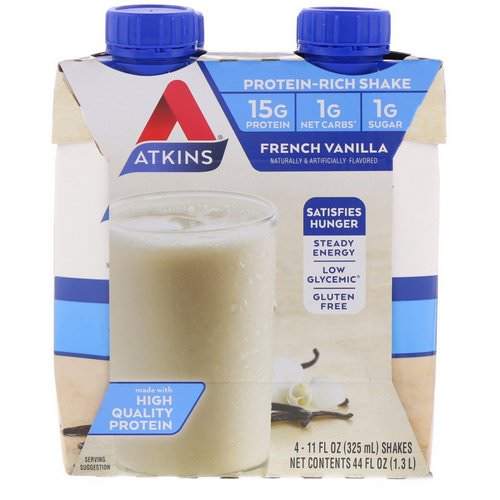 Atkins, Protein Rich Shake, French Vanilla, 4 Shakes, 11 fl oz (325 ml) Each فوائد