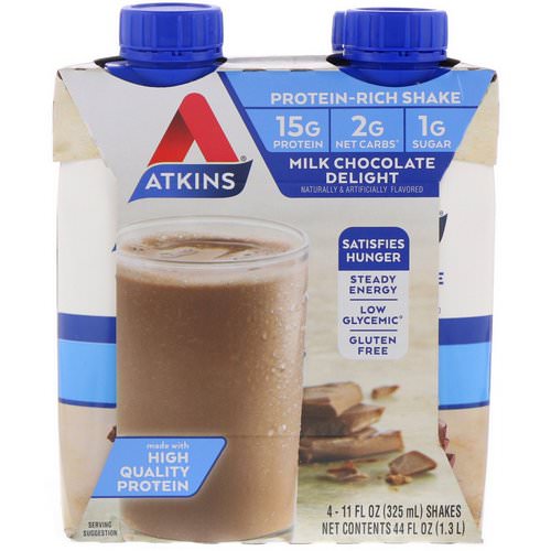 Atkins, Protein Rich Shake, Milk Chocolate Delight, 4 Shakes, 11 fl oz (325 ml) Each فوائد