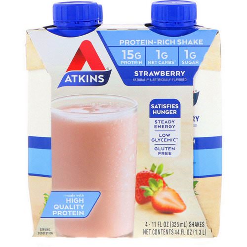 Atkins, Protein-Rich Shake, Strawberry, 4 Shakes, 11 fl oz (325 ml) Each فوائد