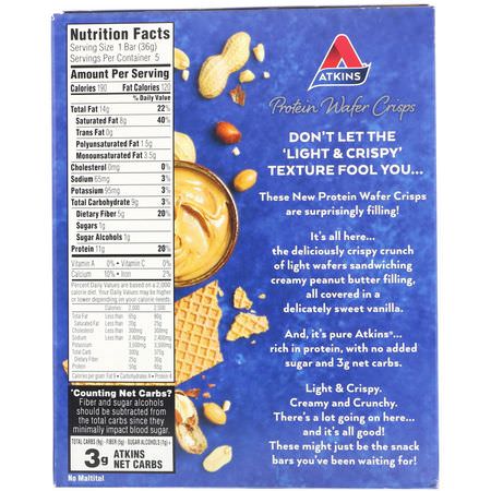 Atkins, Protein Wafer Crisps, Peanut Butter, 5 Bars, 1.27 oz (36 g) Each:,جبات خفيفة من البر,تين, كعكات البر,تين