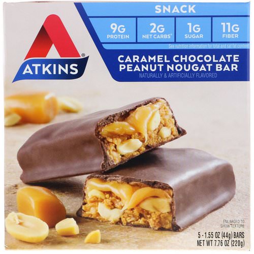 Atkins, Snack, Caramel Chocolate Peanut Nougat Bar, 5 Bars, 1.6 oz (44 g) Each فوائد