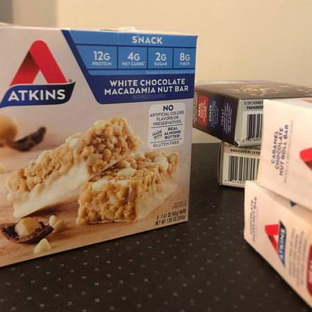 Atkins, Snacks, White Chocolate Macadamia Nut Bar, 5 Bars, 1.41 oz (40 g) Each