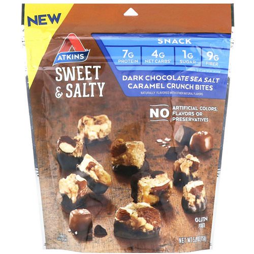 Atkins, Sweet & Salty Snacks, Dark Chocolate Sea Salt Caramel Crunch Bites, 5.29 oz (150 g) فوائد