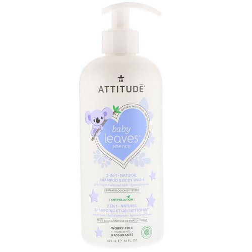 ATTITUDE, Baby Leaves Science, 2-In-1 Natural Shampoo & Body Wash, Almond Milk, 16 fl oz (473 ml) فوائد