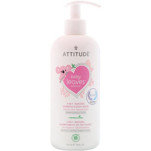 ATTITUDE, Baby Leaves Science, 2-In-1 Natural Shampoo & Body Wash, Fragrance-Free, 16 fl oz (473 ml) فوائد