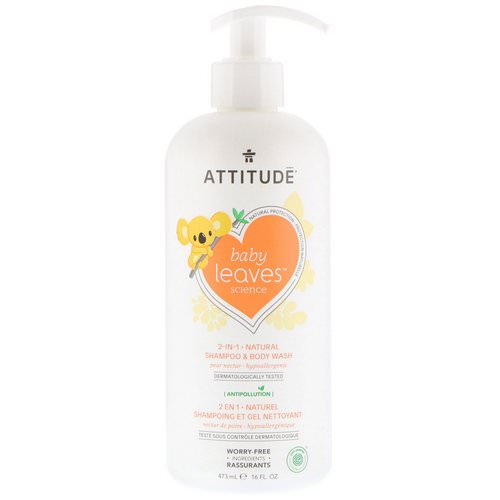 ATTITUDE, Baby Leaves Science, 2-In-1 Natural Shampoo & Body Wash, Pear Nectar, 16 fl oz (473 ml) فوائد