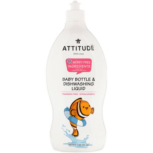 ATTITUDE, Little Ones, Baby Bottle & Dishwashing Liquid, Fragrance-Free, 23.7 fl oz (700 ml) فوائد