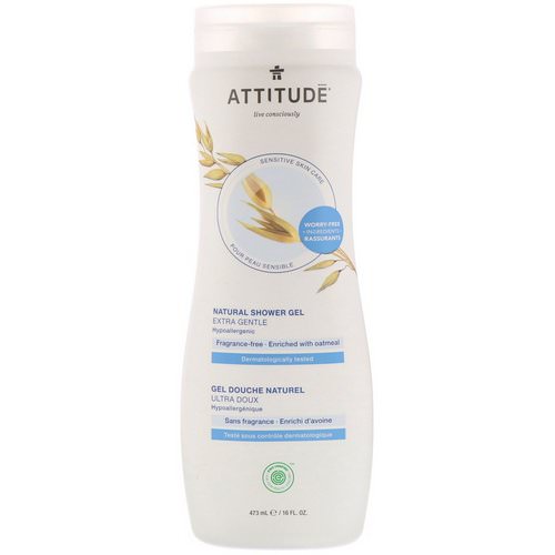 ATTITUDE, Natural Shower Gel, Extra Gentle, Fragrance-Free, 16 fl oz (473 ml) فوائد