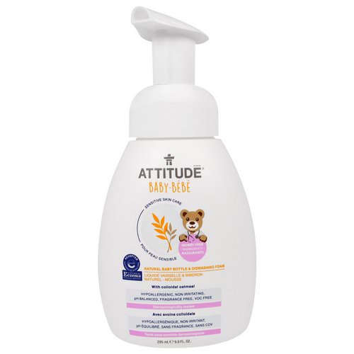 ATTITUDE, Sensitive Skin Care, Baby, Natural Baby Bottle & Dishwashing Foam, 9.9 fl oz (295 ml) فوائد