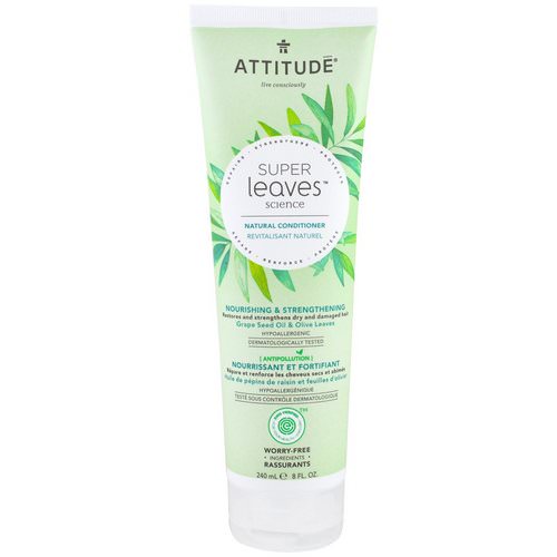 ATTITUDE, Super Leaves Science, Natural Conditioner, Nourishing & Strengthening, Grape Seed Oil & Olive Leaves, 8 oz (240 ml) فوائد