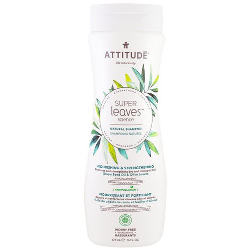 ATTITUDE, Super Leaves Science, Natural Shampoo, Nourishing & Strengthening, Grape Seed Oil & Olive Leaves, 16 oz (473 ml) فوائد