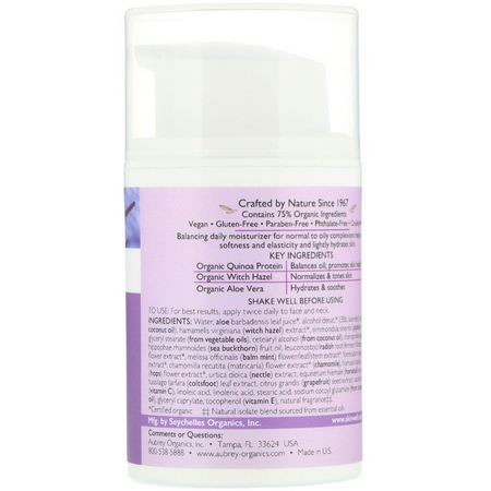Aubrey Organics, Every Day Basics Moisturizer, Normal / Oily Skin, 1.7 fl oz (50 ml):Witch Hazel, Creams