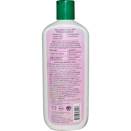 Aubrey Organics, Swimmer's Shampoo, pH Neutralizer, Almond Apricot, All Hair Types, 11 fl oz (325 ml):شامب, عناية بالشعر
