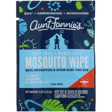 Aunt Fannie's, Mosquito Wipes, 10 Single Wrapped Wipes, 0.125 fl oz (3.5 g) Each:طارد الحشرات, علة