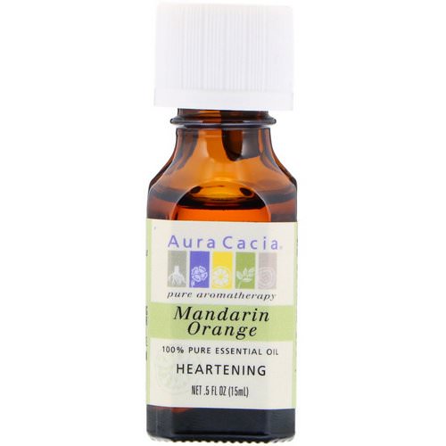 Aura Cacia, 100% Pure Essential Oil, Mandarin Orange, Heartening, .5 oz (15 ml) فوائد