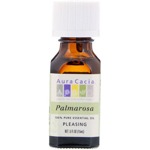 Aura Cacia, 100% Pure Essential Oil, Palmarosa, .5 fl oz (15 ml) فوائد