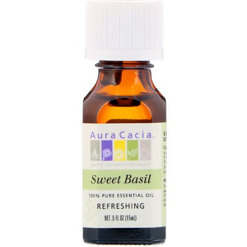Aura Cacia, 100% Pure Essential Oil, Sweet Basil, .5 fl oz (15 ml) فوائد