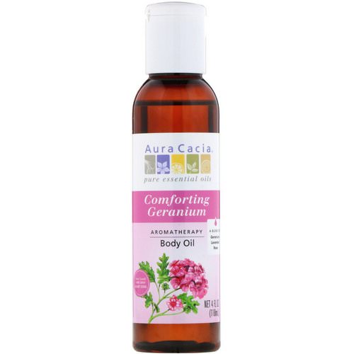 Aura Cacia, Aromatherapy Body Oil, Comforting Geranium, 4 fl oz (118 ml) فوائد