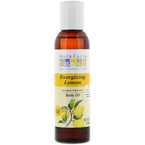 Aura Cacia, Aromatherapy Body Oil, Energizing Lemon, 4 fl oz (118 ml) فوائد