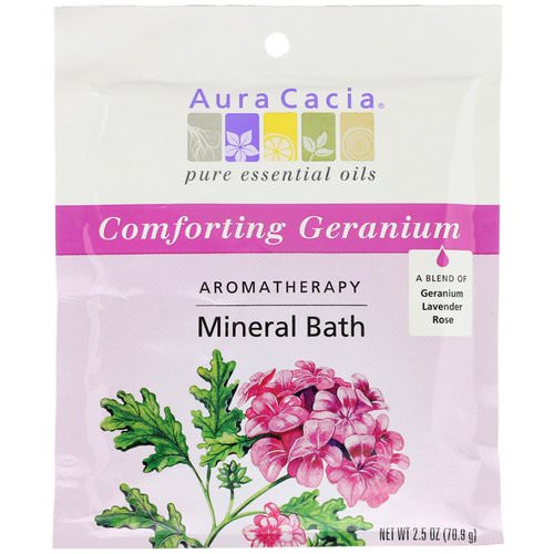Aura Cacia, Aromatherapy Mineral Bath, Comforting Geranium, 2.5 oz (70.9 g) فوائد