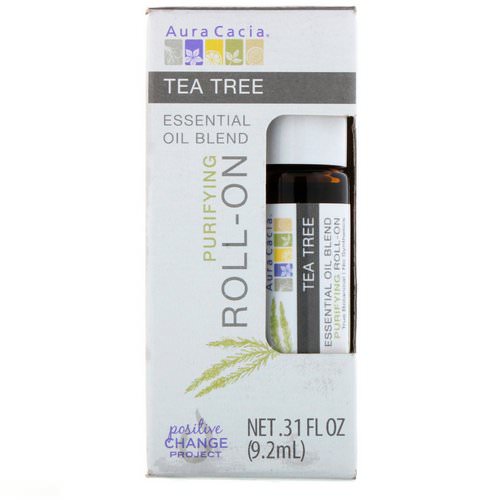 Aura Cacia, Essential Oil Blend, Purifying Roll-On, Tea Tree, .31 fl oz (9.2 ml) فوائد
