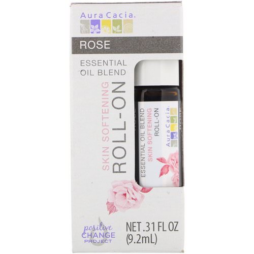 Aura Cacia, Essential Oil Blend, Skin Softening Roll-On, Rose, .31 fl oz (9.2 ml) فوائد