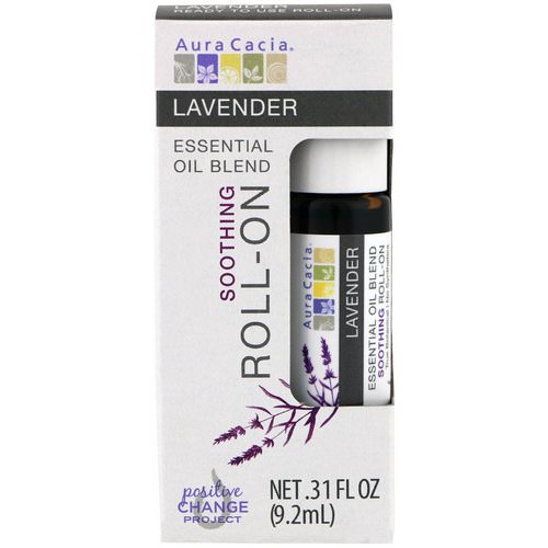 Aura Cacia, Essential Oil Blend, Soothing Roll-On, Lavender, .31 fl oz (9.2 ml) فوائد