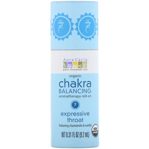 Aura Cacia, Organic Chakra Balancing Aromatherapy Roll-On, Expressive Throat, 0.31 fl oz (9.2 ml) فوائد