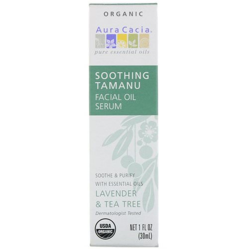 Aura Cacia, Organic Soothing Tamanu Facial Oil Serum, Lavender & Tea Tree, 1 fl oz (30 ml) فوائد