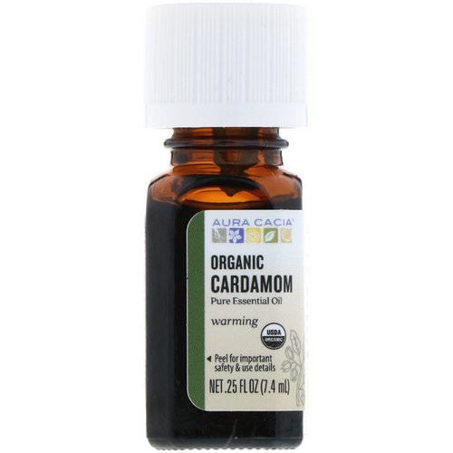 Aura Cacia, Pure Essential Oil, Organic Cardamom, .25 fl oz (7.4 ml) فوائد