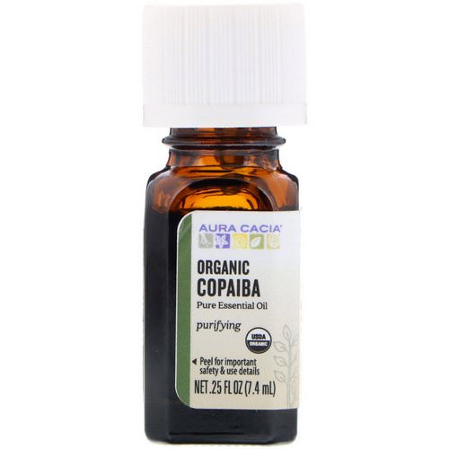 Aura Cacia, Pure Essential Oil, Organic Copaiba, .25 fl oz (7.4 ml) فوائد