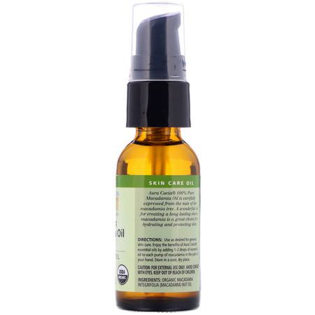 Aura Cacia, Pure Essential Oil, Organic Natural Skin Care, Macadamia Oil, 1 fl oz (30 ml):المكاديميا,زي,ت التدليك