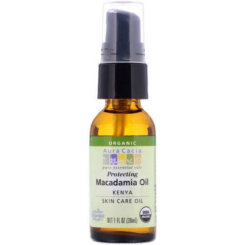Aura Cacia, Pure Essential Oil, Organic Natural Skin Care, Macadamia Oil, 1 fl oz (30 ml) فوائد