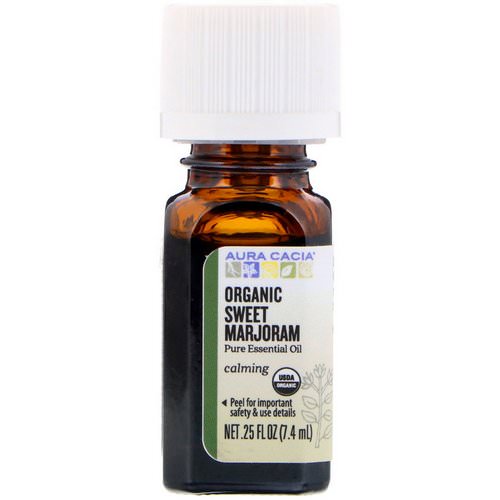 Aura Cacia, Pure Essential Oil, Organic Sweet Marjoram, 0.25 fl oz (7.4 ml) فوائد
