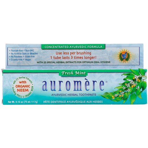 Auromere, Ayurvedic Herbal Toothpaste, Fresh Mint, 4.16 oz (117 g) فوائد
