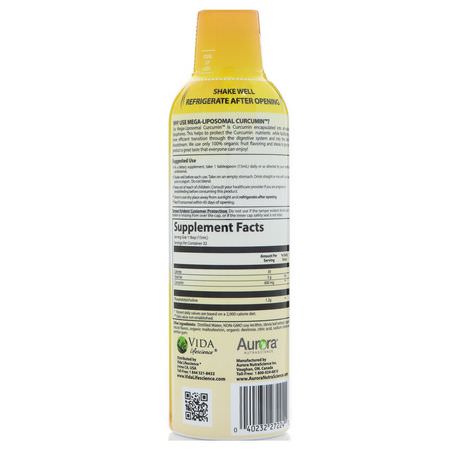 Aurora Nutrascience, Mega-Liposomal Curcumin, Organic Fruit Flavor, 600 mg, 16 fl oz (480 ml):الكركمين, الكركم