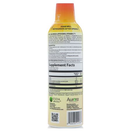 Aurora Nutrascience, Mega-Liposomal Vitamin C, Organic Fruit Flavor, 3000 mg, 16 fl oz (480 ml):الأنفل,نزا ,السعال