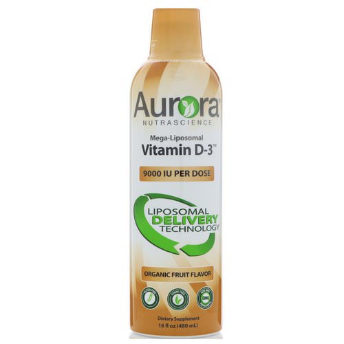 Aurora Nutrascience, Mega-Liposomal Vitamin D3, Organic Fruit Flavor, 9000 IU, 16 fl oz (480 ml) فوائد