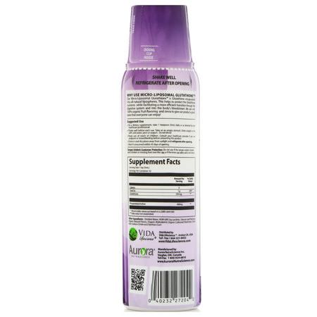 Aurora Nutrascience, Micro-Liposomal Glutathione, Organic Fruit Flavor, 250 mg, 5.4 fl oz (160 ml):L-Glutathione, مضادات الأكسدة