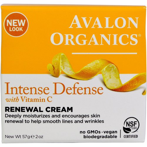 Avalon Organics, Intense Defense, With Vitamin C, Renewal Cream, 2 oz (57 g) فوائد