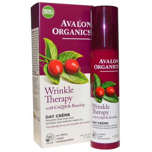 Avalon Organics, Wrinkle Therapy, With CoQ10 & Rosehip, Day Creme, 1.75 oz (50 g) فوائد