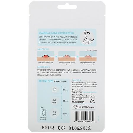Avarelle, Acne Cover Patch, 40 Clear Patches:أقنعة العيب, حب الشباب
